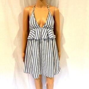 Blue and White Sleeveless Halter Sundress